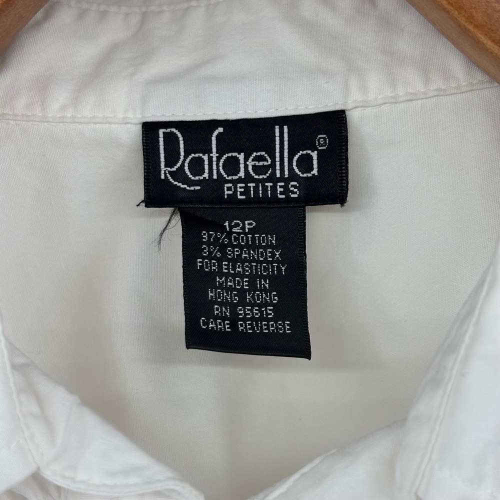 White Ruffle Front Embroider Button Down Shirt 12P Long Sleeve Petite Victorian - Picture 6 of 11